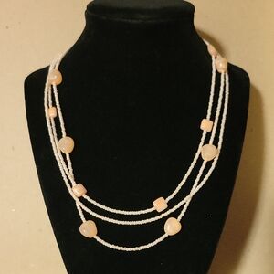 Peach Beaded Multi Strand Handmade Necklace- Seed Beads & 925 Stamped Hook Clasp